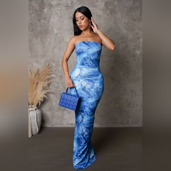 "Looks Like Denim" Tube Maxi Dress - Picture 1 of 3